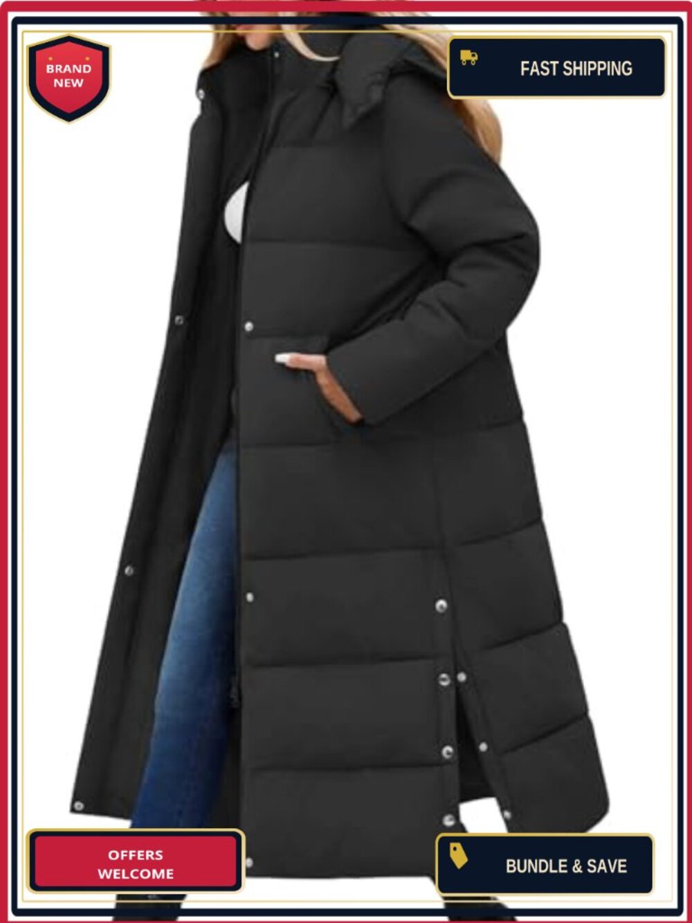 Waterproof Long Maxi Down Puffer Coat with Detachable Faux Fur Hood